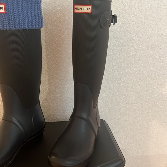 Black and Blue tall Hunter boots. With with tall socks included. - Picture 2 of 5